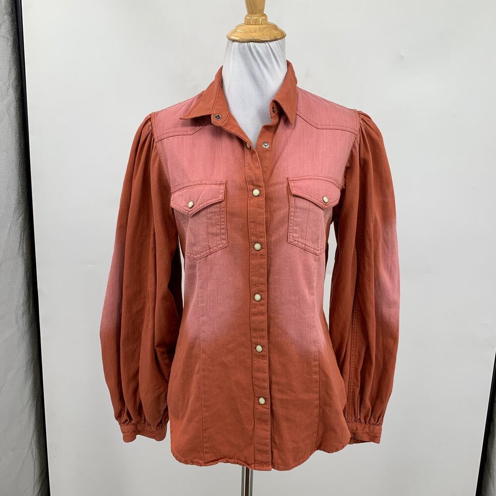 Panhandle Shirt Women S Small Ombre Faded Puff Long Sleeve Pearl Snap Western